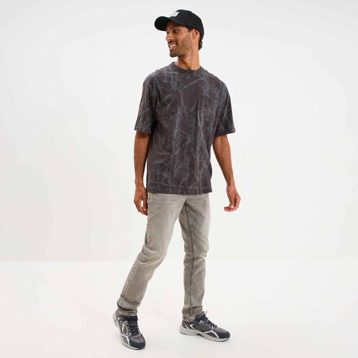 T-shirt col rond manches courtes coton gris fonc&eacute; homme