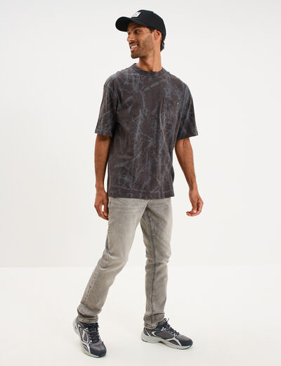 T-shirt col rond manches courtes coton gris fonc&eacute; homme
