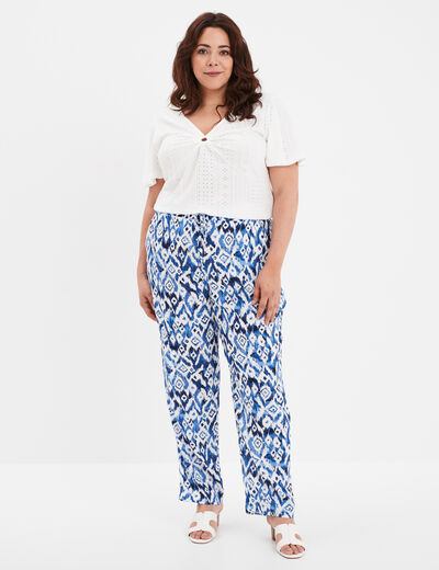 Pantalon fluide skinny ecru femme grande taille