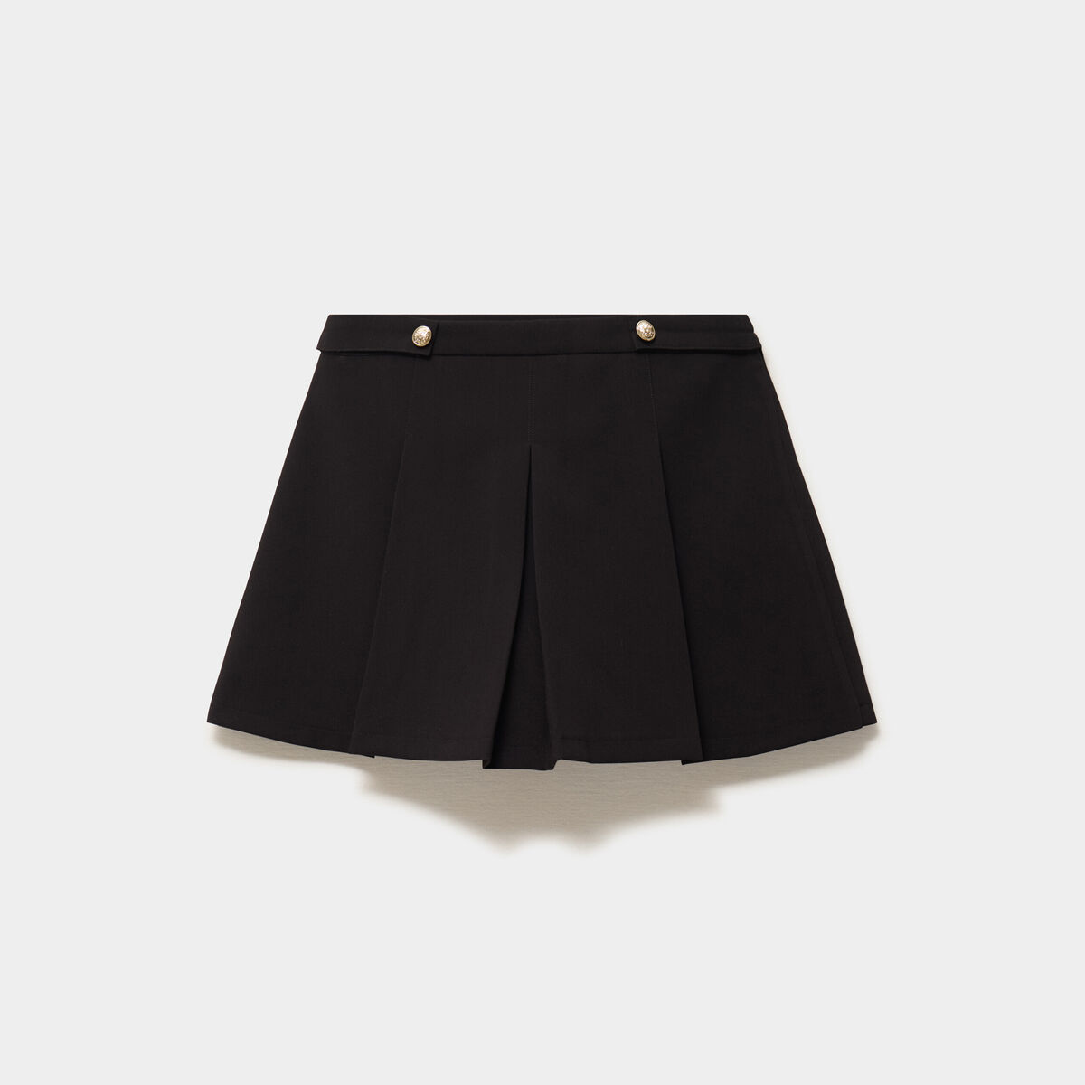 Jupe-short pliss&eacute;e boutons dor&eacute;s noir femme