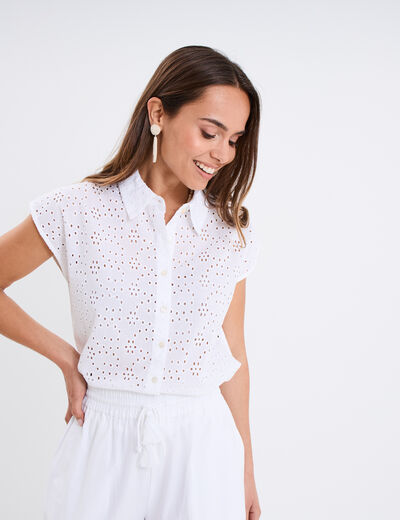 Chemise broderie anglaise sans manches blanc femme