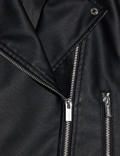 Veste courte biker simili cuir noir fille