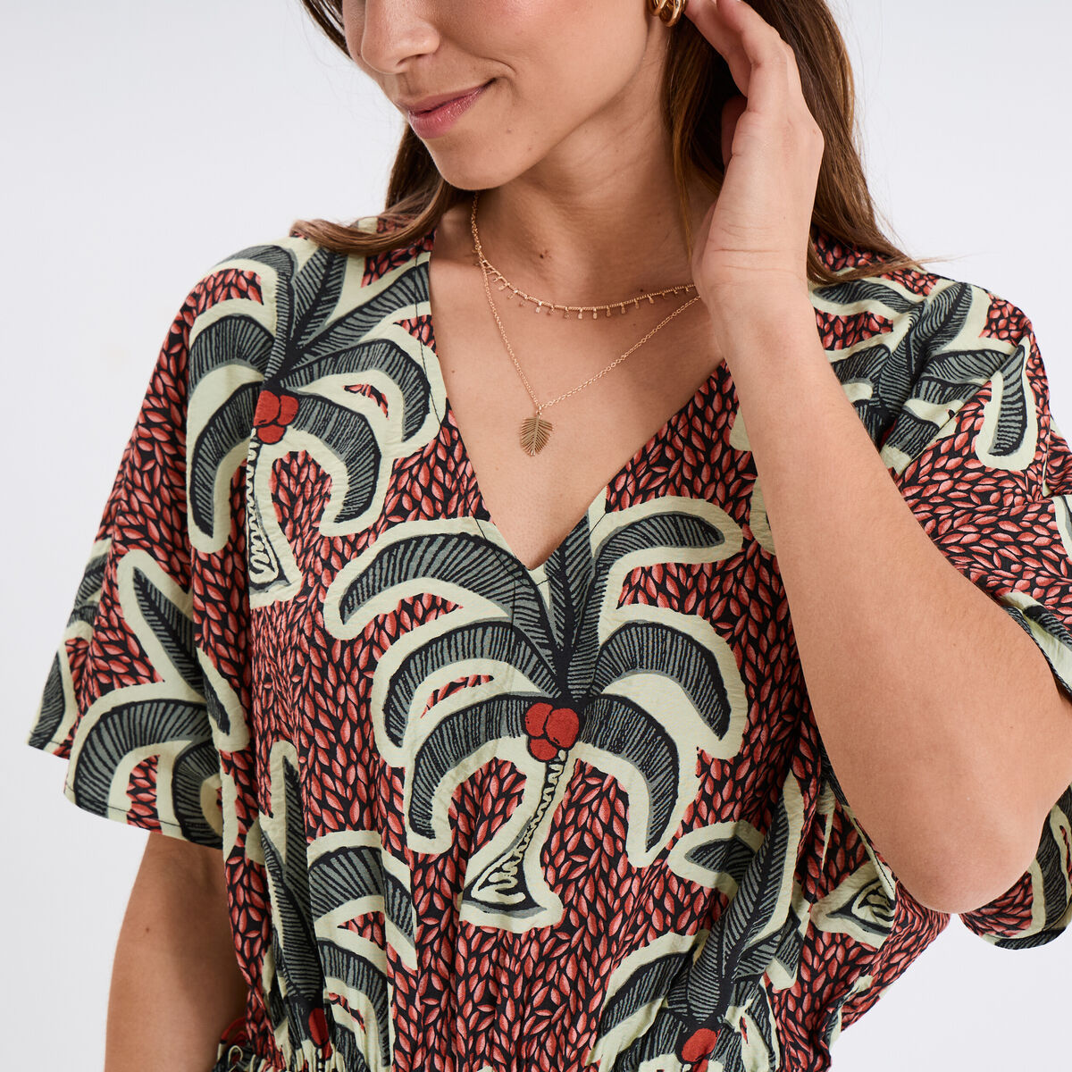 Robe midi cordons noués taille bordeaux femme