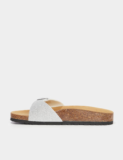 Mules anatomiques boucle sur l'avant gris argent femme