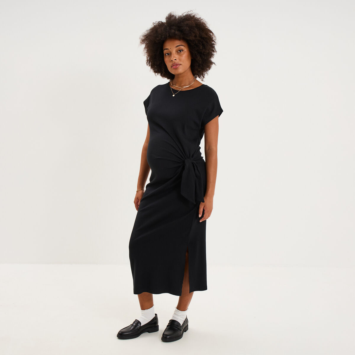 Robe de grossesse longue avec noeud noir femme maternit&eacute;