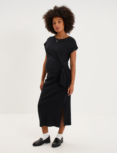 Robe de grossesse longue avec noeud noir femme maternit&eacute;