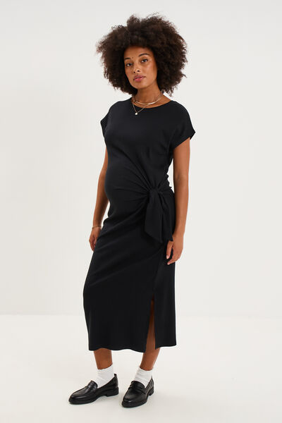 Robe de grossesse longue avec noeud noir femme maternit&eacute;