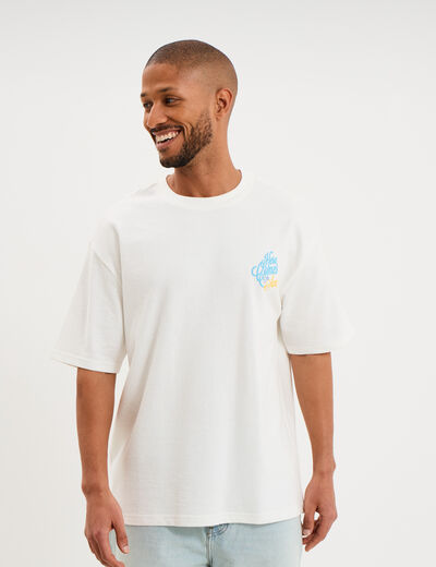 T-shirt textur&eacute; manches courtes coton blanc homme