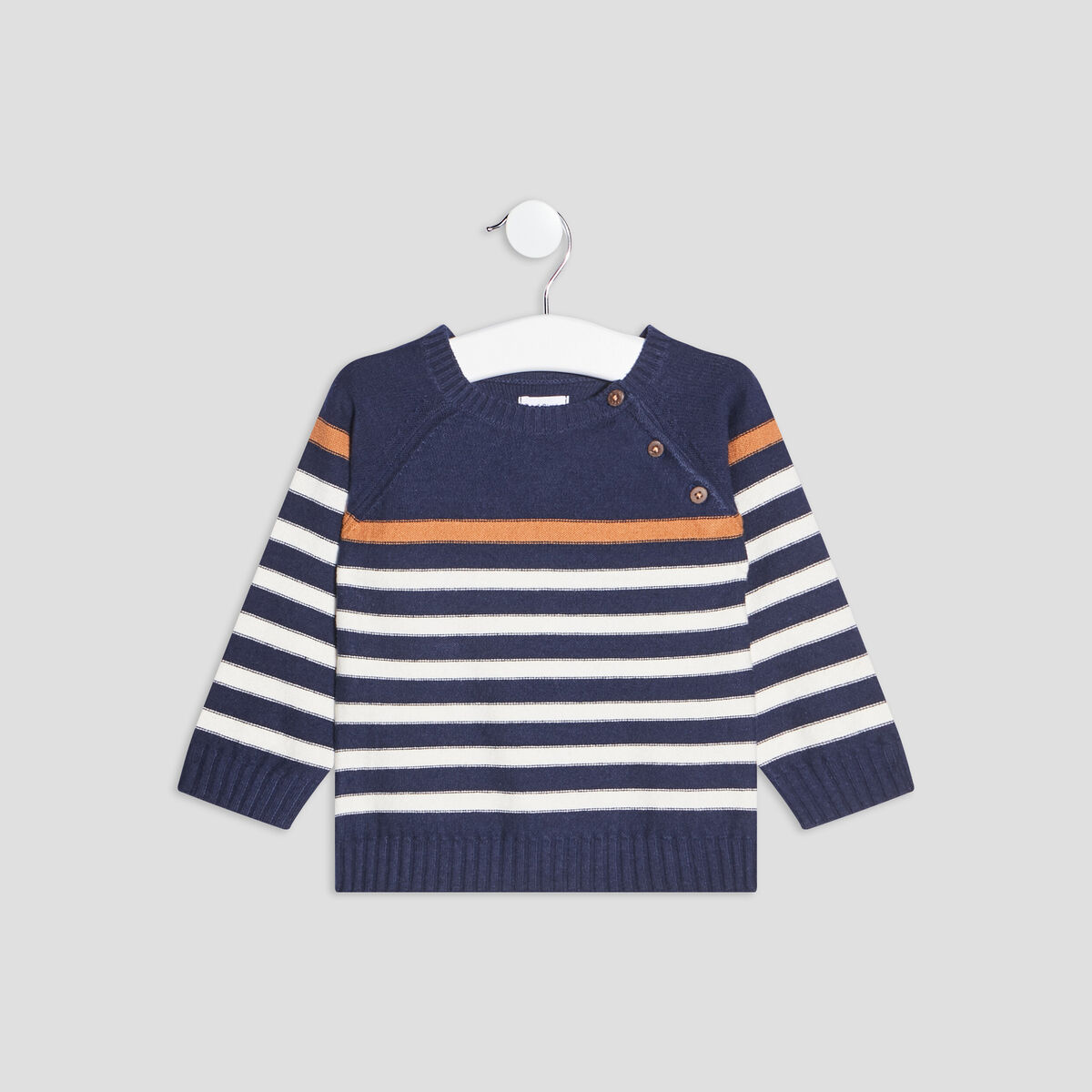 Pull avec &eacute;paule &agrave; boutons bleu marine b&eacute;b&eacute; gar&ccedil;on