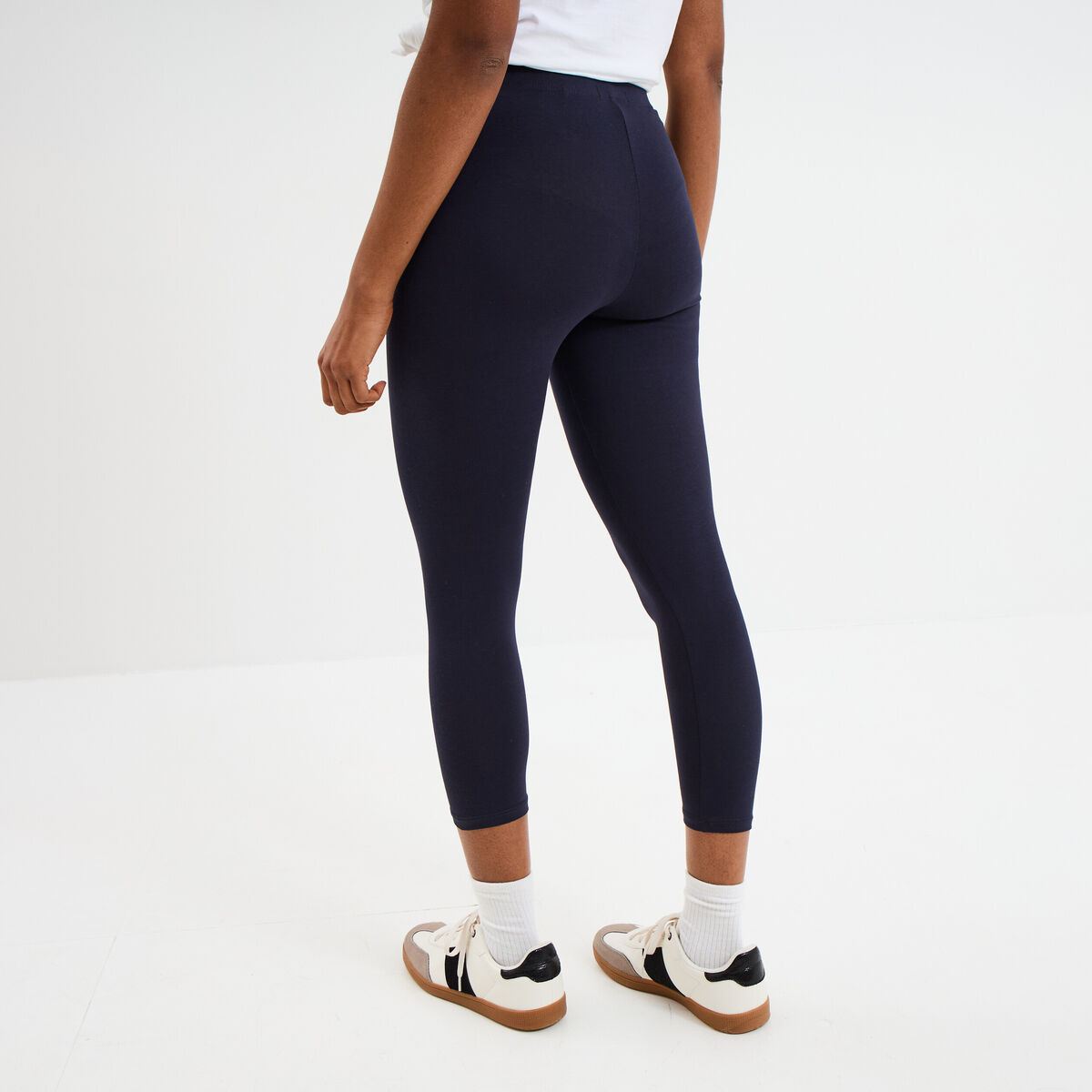 Legging 7/8 &egrave;me taille &eacute;lastiqu&eacute;e bleu marine femme