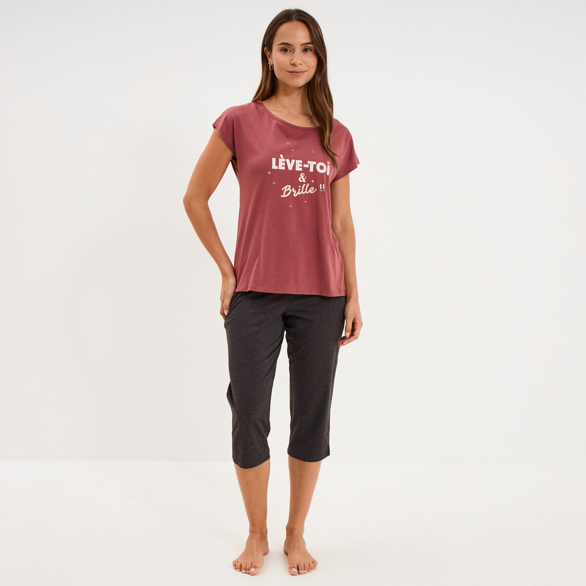 Ensemble pyjama corsaire t-shirt rose framboise femme