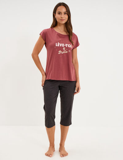 Ensemble pyjama corsaire t-shirt rose framboise femme