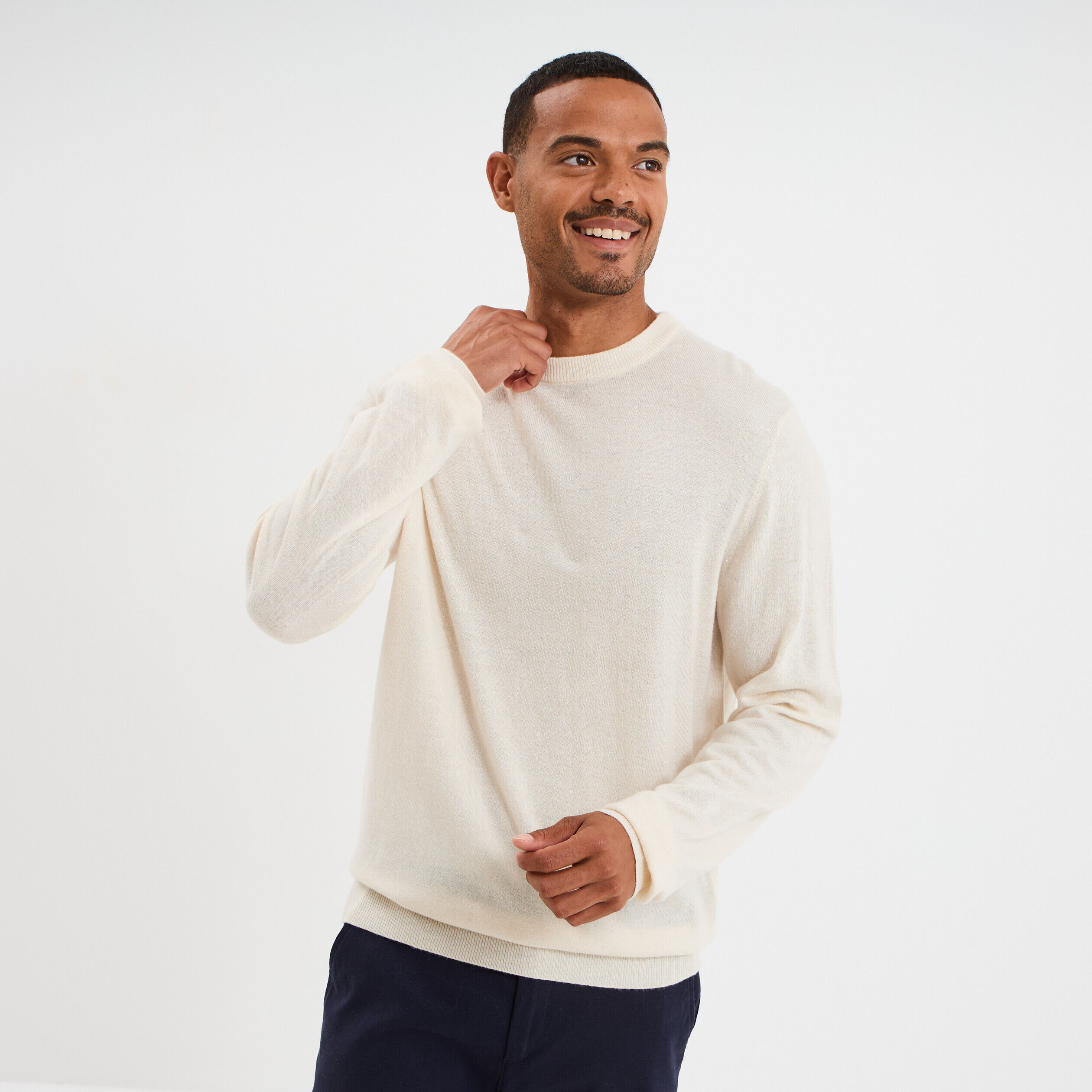 Pull col rond manches longues ecru homme LH