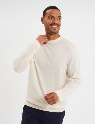 Pull col rond manches longues ecru homme