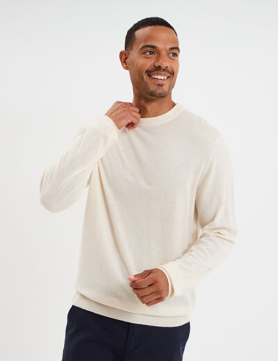 Pull col rond manches longues ecru homme