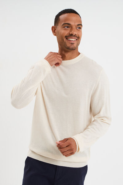 Pull col rond manches longues ecru homme