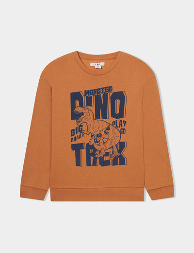Sweat col rond manches longues marron cognac garçon