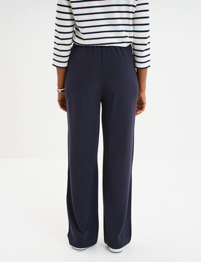 Pantalon droit à pont taille élastiquée bleu foncé femme