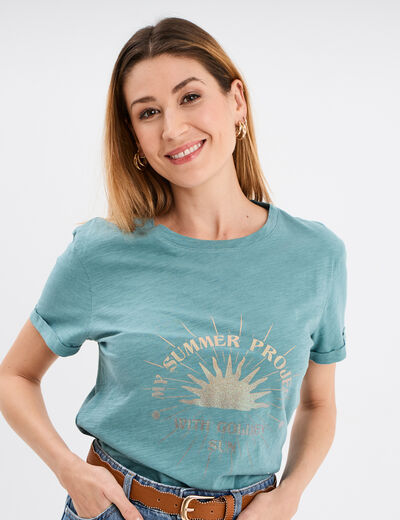 T-shirt manches courtes coton vert canard femme