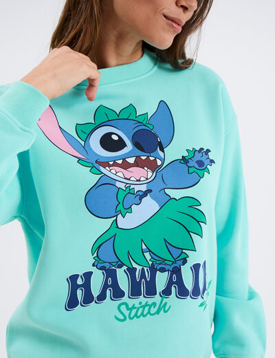 Sweat manches longues coton Stitch vert turquoise femme