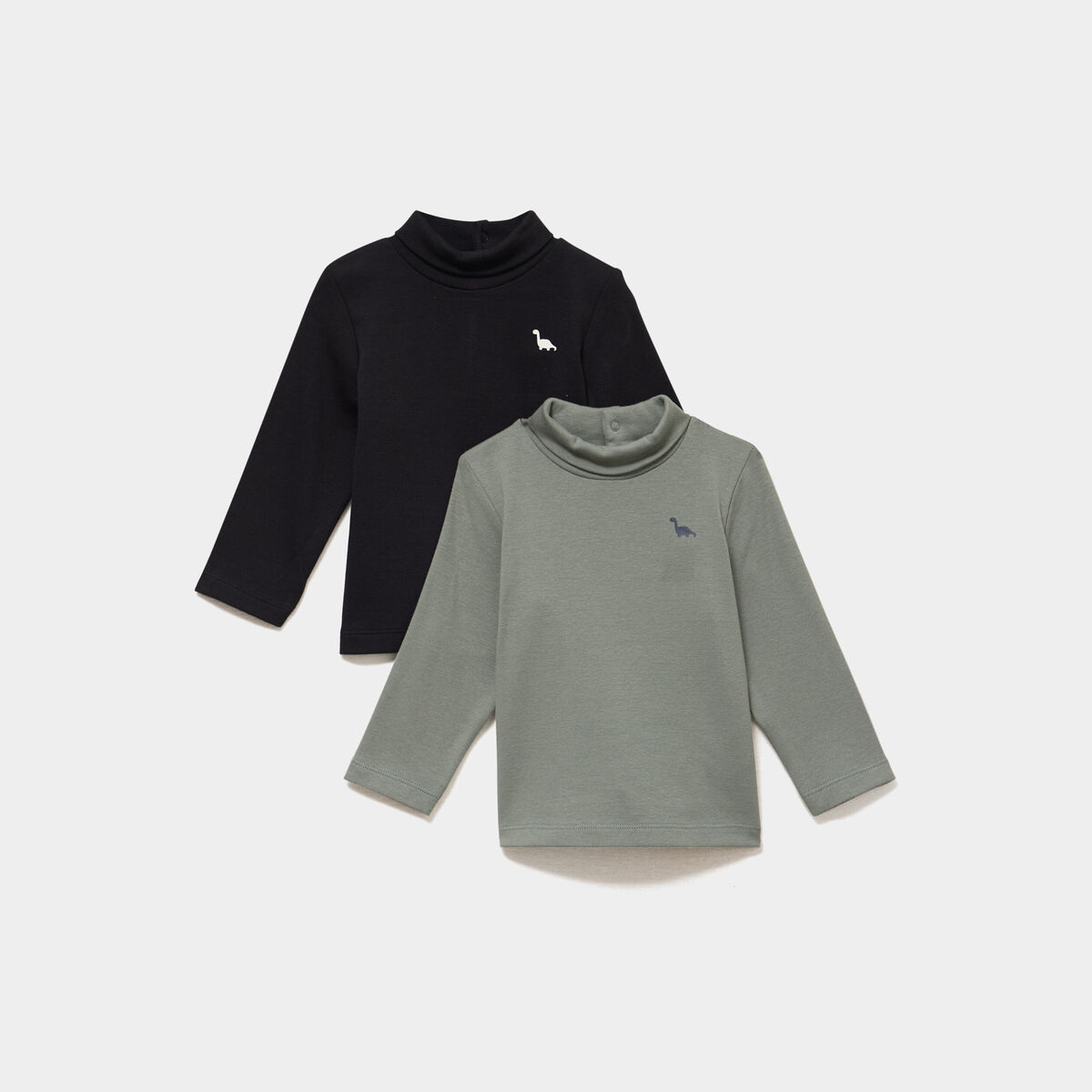 Lot 2 t-shirts col roul&eacute; boutonn&eacute; dos vert kaki b&eacute;b&eacute; gar&ccedil;on