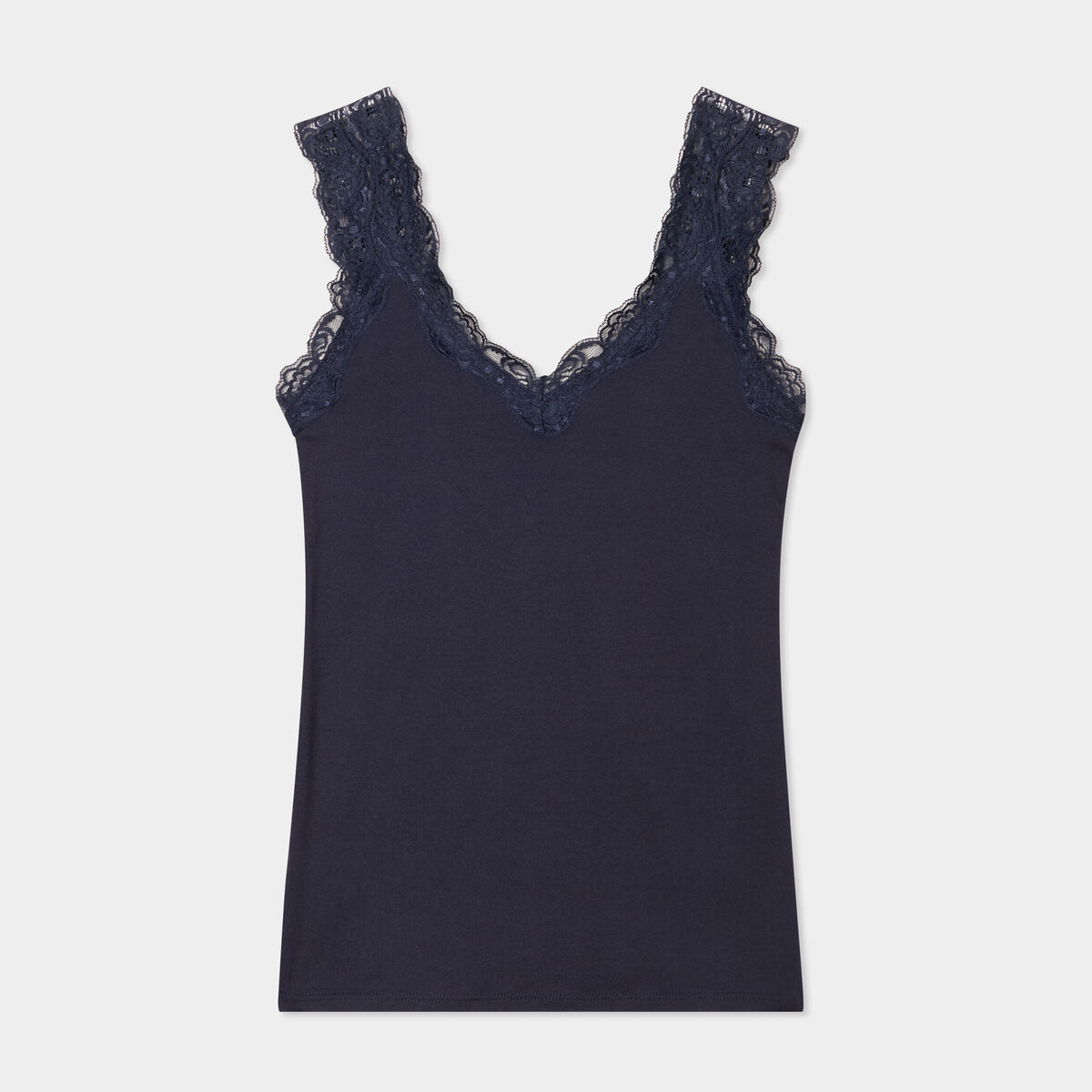Débardeur ajusté détail dentelle bleu marine femme