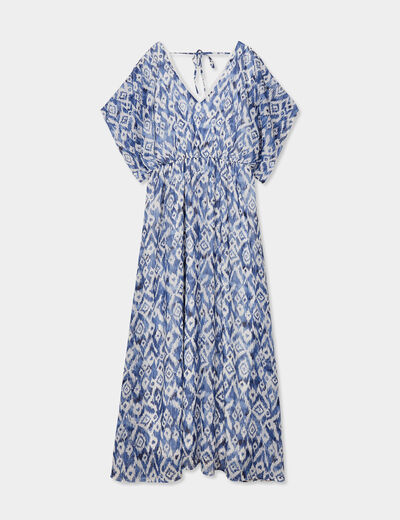 Robe longue évasée dos en V bleu electrique femme grande taille