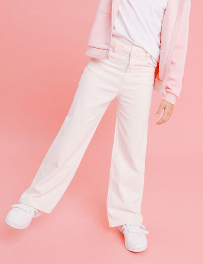 Pantalon coupe large 5 poches coton creme fille