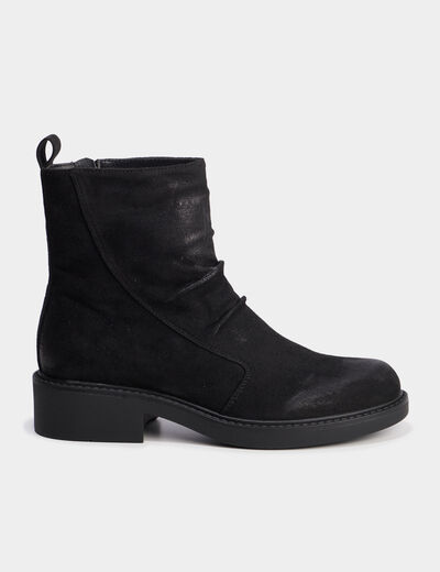 Boots effet su&eacute;dine noir femme