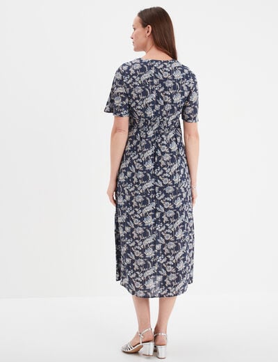Robe longue empire taille smockée Creeks bleu marine femme