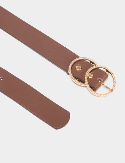 Ceinture avec double boucle marron fonc&eacute; femme