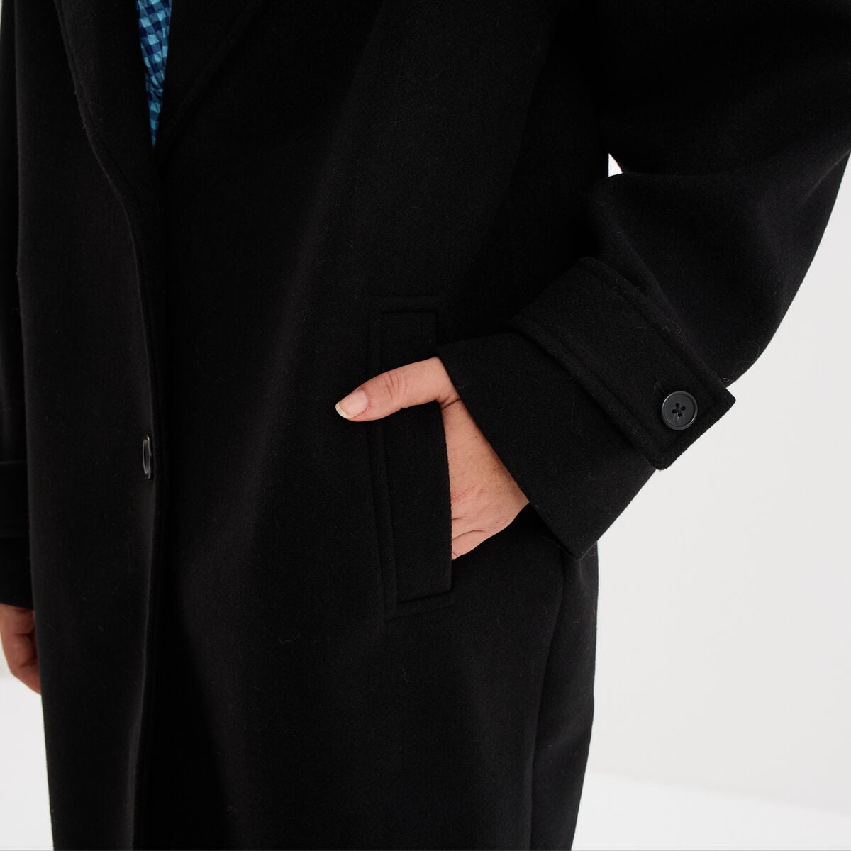 Manteau long oversize col tailleur noir femme