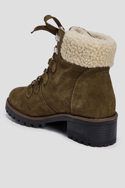 Bottines à talons empiècement molletonné vert kaki femme