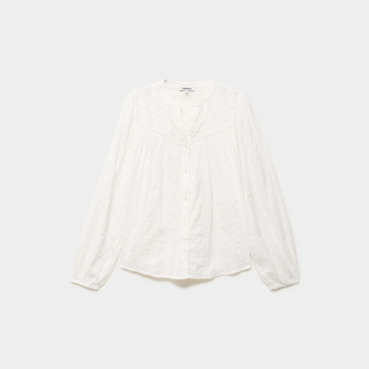 Blouse droite col tunisien coton blanc femme