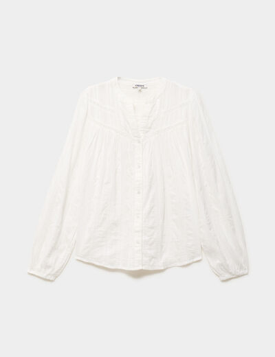 Blouse droite col tunisien coton blanc femme