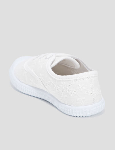 Tennis avec broderie anglaise en toile blanc fille