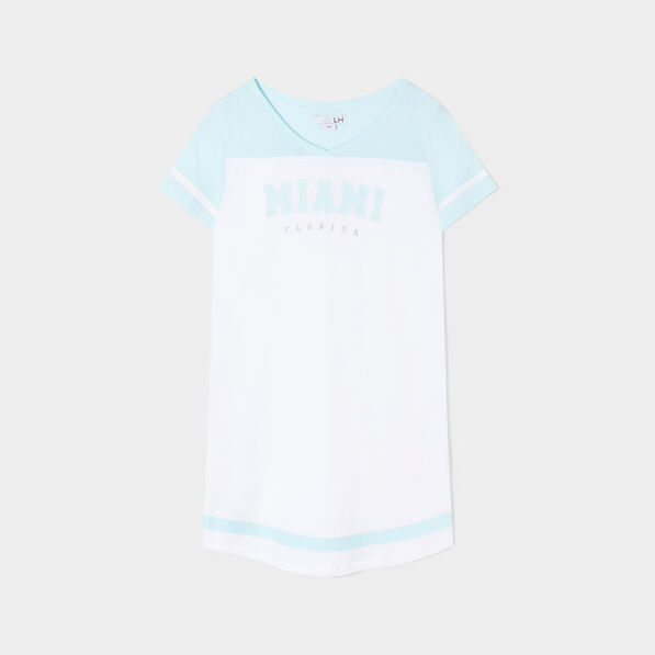 Chemise de nuit col en V coton bleu turquoise fille