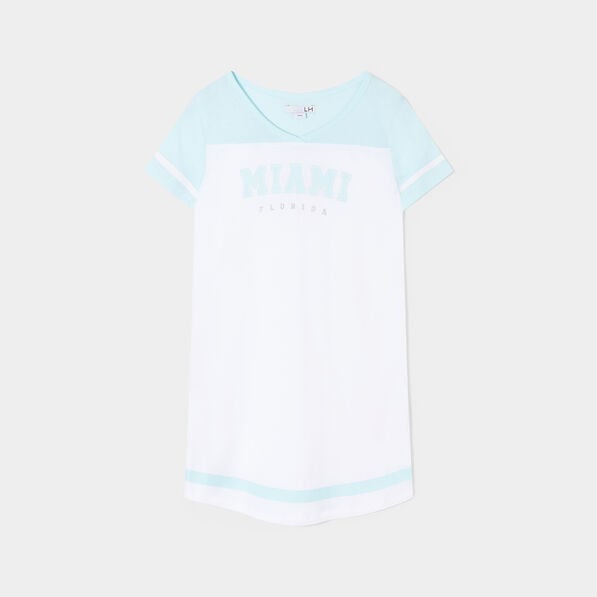 chemise de nuit col en v coton bleu turquoise fille Chemise de nuit col en V coton bleu turquoise fille