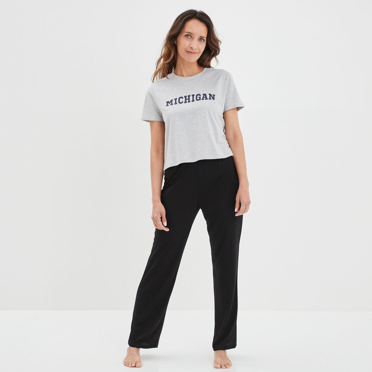 T-shirt pyjama manches courtes coton gris clair femme