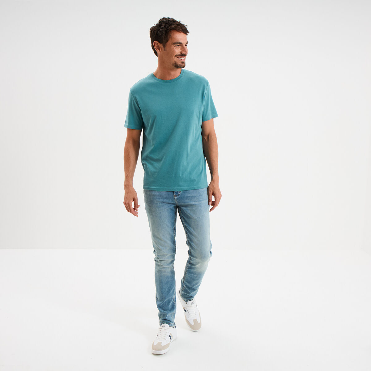 T-shirt en coton manches courtes bleu pétrole homme