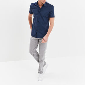 Chemise manches courtes coton bleu marine homme