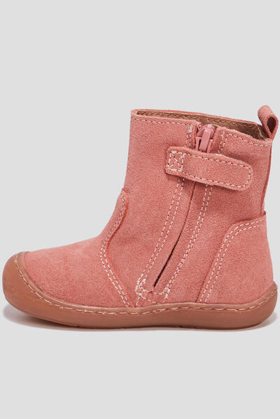 Bottes zippées en cuir rose bébé fille