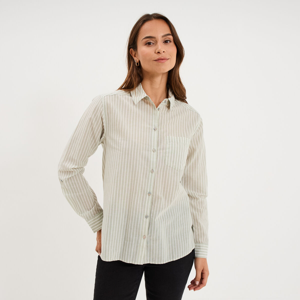 Chemise manches ajustables 1 poche coton vert clair femme