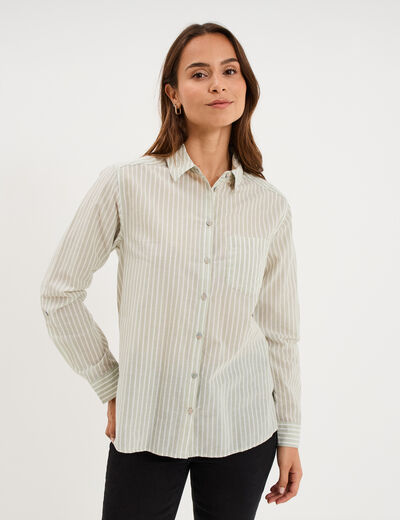 Chemise manches ajustables 1 poche coton vert clair femme
