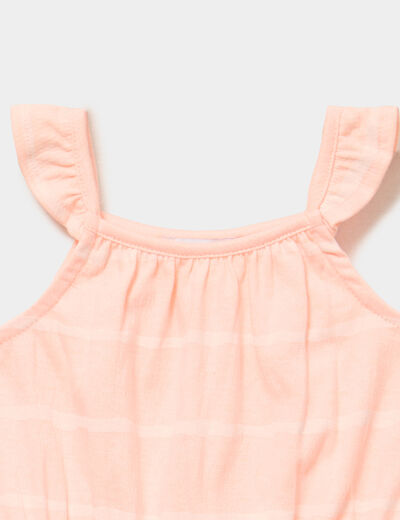 Combishort &agrave; bretelles et volants orange fluo b&eacute;b&eacute; fille