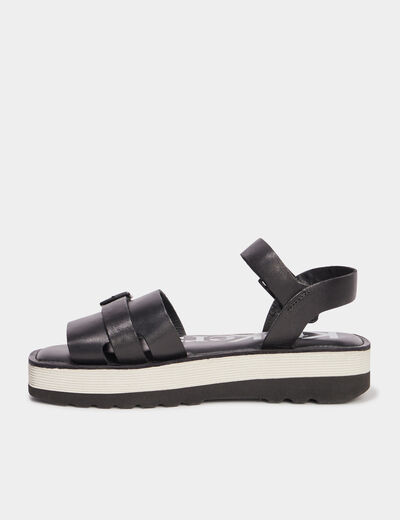 Sandales plateformes en cuir Kickers noir femme