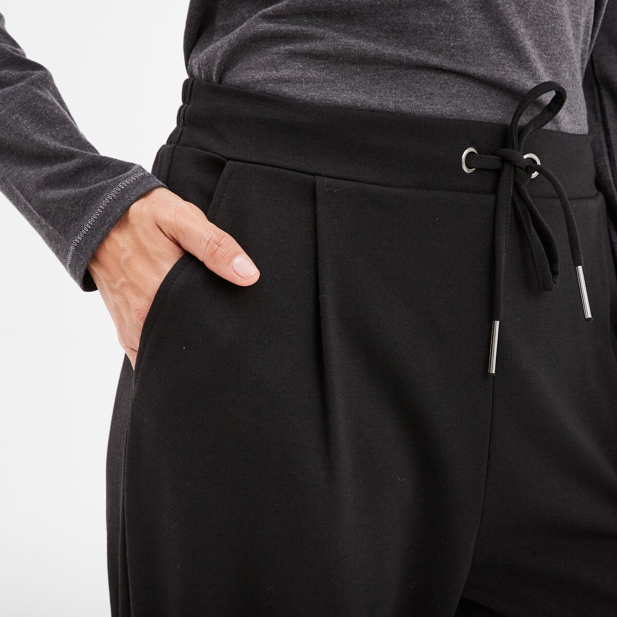 Pantalon en molleton à taille élastiquée noir femme