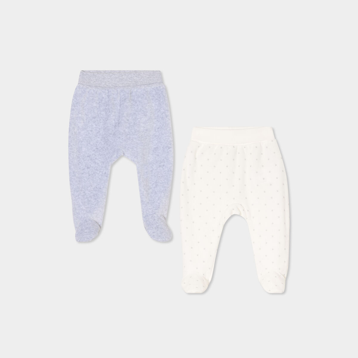 Lot 2 pantalons effet velours coton blanc b&eacute;b&eacute;