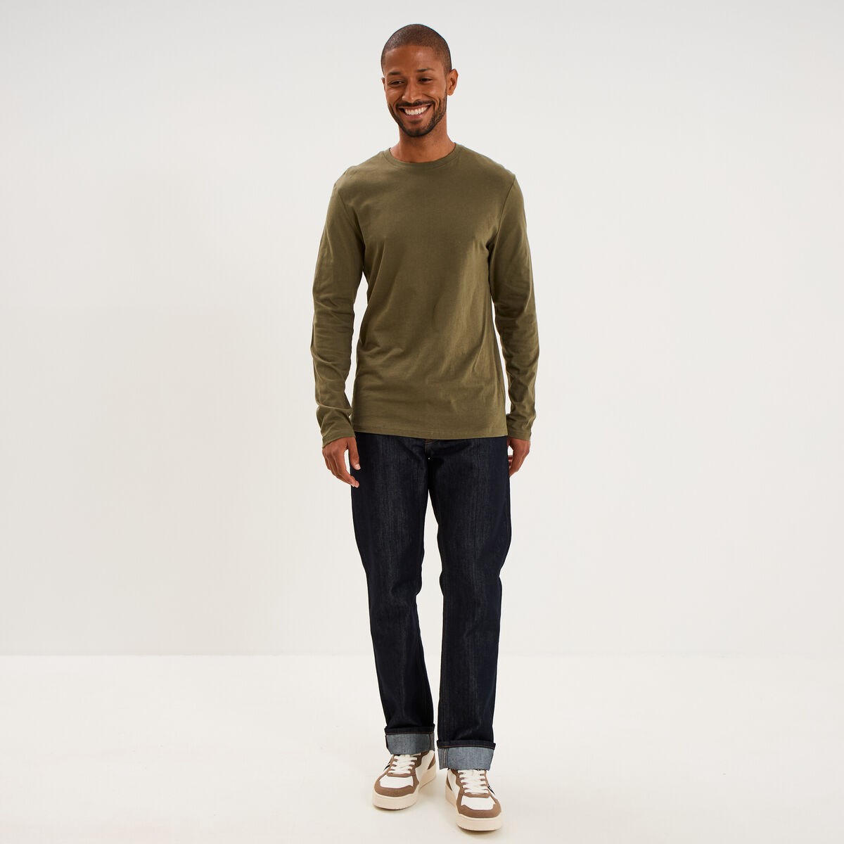 T-shirt manches longues vert kaki homme