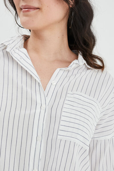 Chemise manches longues poche plaquée ecru femme
